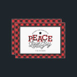 PEACE Love Joy Buffalo Plaid Border Holiday Card<br><div class="desc">This trendy design features the text "Peace Love Joy" accented with red and black buffalo plaid. Click the customise button for more flexibility in adjusting the graphics, text and/or photo! Variations of this design, additional colours, as well as coordinating products are available in our shop, zazzle.com/store/doodlelulu. Contact us if you...</div>