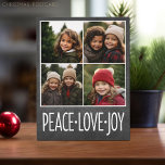 Peace Love Joy Chalkboard 4 Photo Collage Holiday Postcard<br><div class="desc">Use 4 square or instagram pictures to make a unique and trendy Merry Christmas memento. If you need to move anything around,  click on the customise button to make changes.</div>