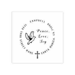 Peace Love Joy   Christian Dove Return Address Rubber Stamp