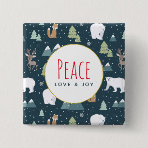 Peace Love & Joy Christmas Animals Pattern 15 Cm Square Badge