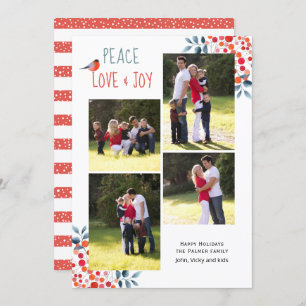 Peace, love, joy Christmas coral four photo card