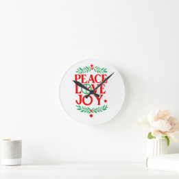 Peace Love Joy Christmas Festive Holiday  Round Clock