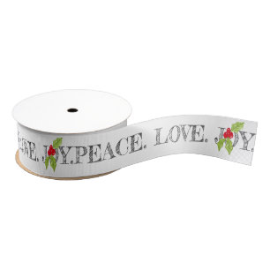 Peace Love Joy Christmas Festive Holly Holidays Grosgrain Ribbon