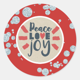 PEACE LOVE JOY Christmas Glitter Kraft Holiday Classic Round Sticker