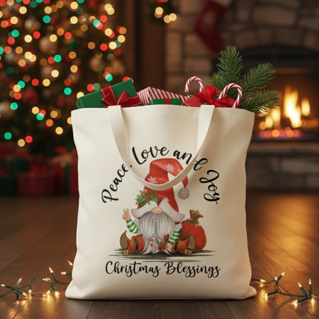 Peace, Love & Joy Christmas Gnome Blessings Tote Bag (Peace, Love & Joy Christmas Gnome Blessings Tote Bag)