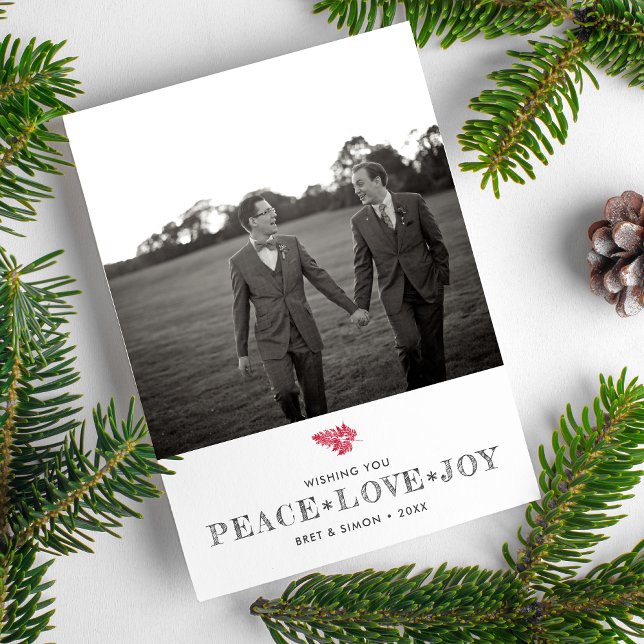 Peace Love Joy Christmas Holiday Couples Photo Card (Creator Uploaded)