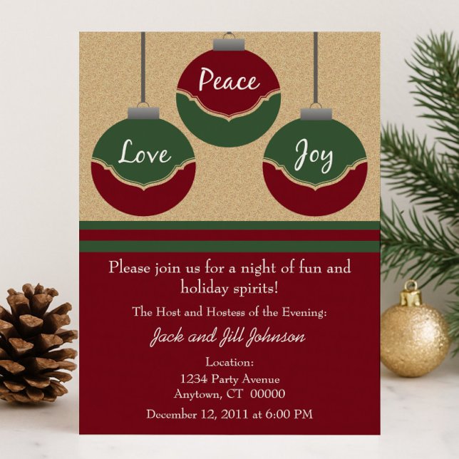 Peace, Love, Joy Christmas Party Invite (Peace Love Joy Christmas Party Invite)