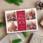Peace, Love & Joy | Christmas Photo Card<br><div class="desc">Modern typography based holiday photo card features four of your favorite photos in a square format, with "Peace, Love and Joy" centered in white hand lettered style typography. Personalize with your family name, individual names and/or your custom Christmas message. Cards reverse to a pattern of white snow and stars on...</div>