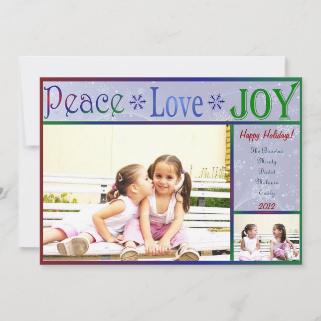 Peace Love Joy Christmas Photo Card - 2 sided (Front)