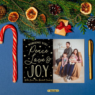 Peace, Love & Joy Christmas Photo Real Foil Holiday Postcard