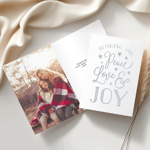 Peace, Love & Joy   Christmas Photo Silver Foil Card