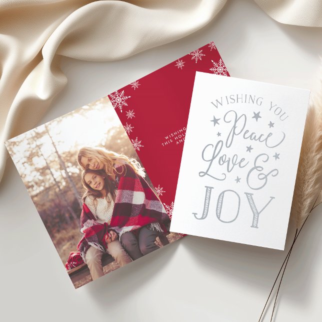 Peace, Love & Joy | Christmas Photo Silver Foil Card (Creator Uploaded)
