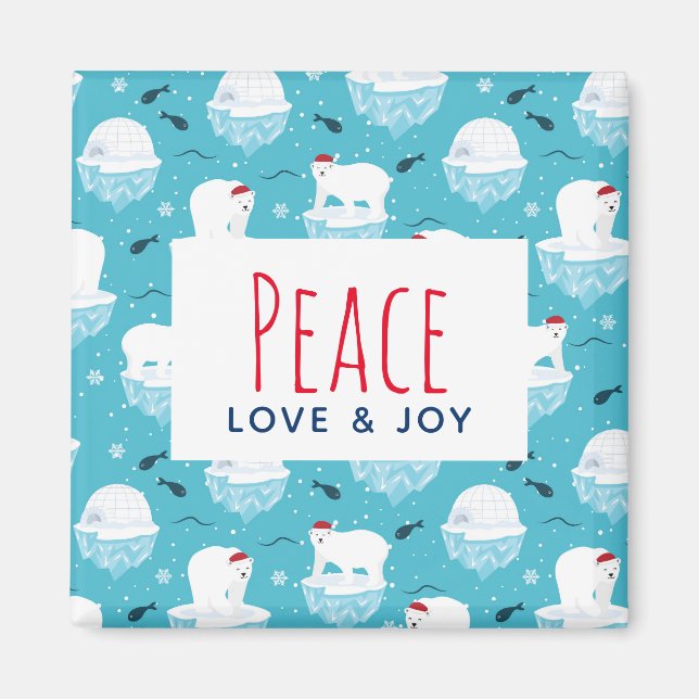 Peace Love & Joy Christmas Polar Bears Magnet (Front)