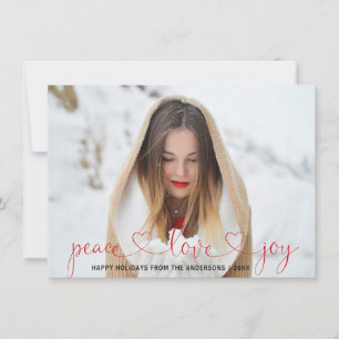 Peace Love Joy Christmas Red Snowflakes PHOTO Holiday Card