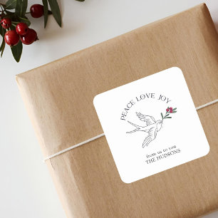 Peace Love Joy Christmas Snow Bird Square Sticker