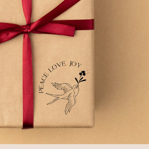 Peace Love Joy Christmas Snow Tattoo Bird Berries Rubber Stamp