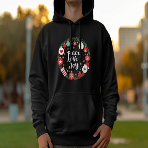 Peace Love Joy Christmas Wreath Festive  Hoodie