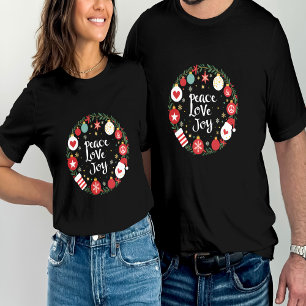 Peace Love Joy Christmas Wreath Festive  T-Shirt