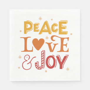 Peace Love Joy. Christmas yellow red lettering Napkin