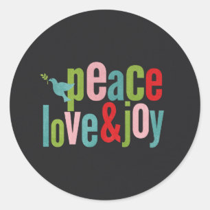 Peace Love Joy Colourful Chalkboard Dove Classic Round Sticker