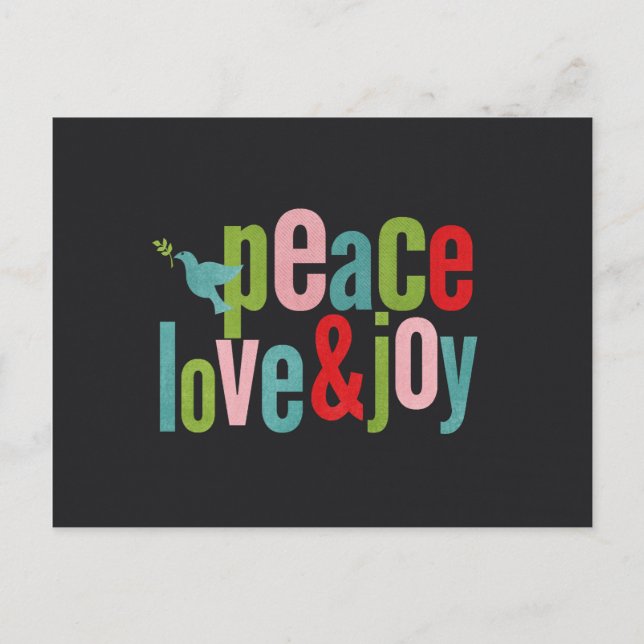 Peace Love Joy Colourful Chalkboard Dove Holiday Postcard (Front)