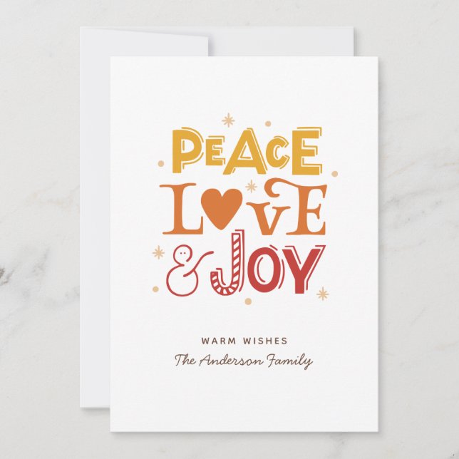 Peace Love Joy. Cute Christmas winter lettering Holiday Card (Front)