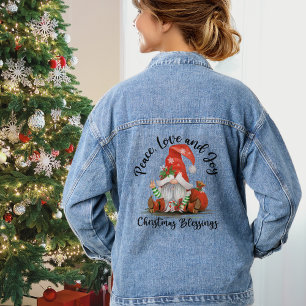 Peace, Love & Joy, Cute Gnome Christmas Blessings Denim Jacket
