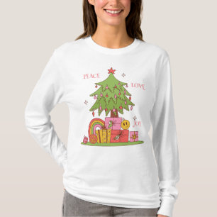 Peace, Love & Joy - Cute Retro Christmas Tree  T-Shirt