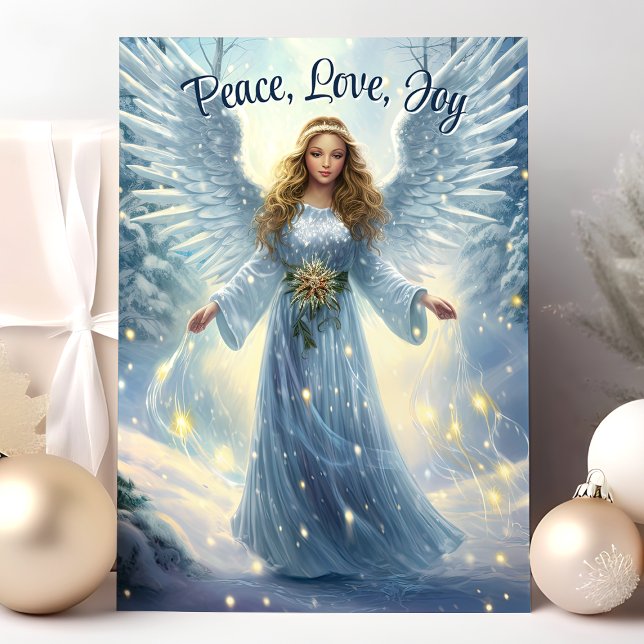 Peace Love Joy Elegant Angel Christmas Holiday Card (Creator Uploaded)
