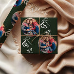 Peace Love Joy Elegant Lettering Green Photo Wrapping Paper<br><div class="desc">Photo wrapping paper, personalised with your picture and hand lettered with Peace Love & Joy in elegant script and modern typography. The photo template is set up to display your picture in a round shape. If you have any problems with picture placement, try cropping your photo to a square and...</div>