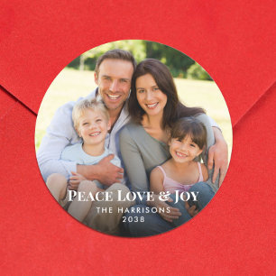 Peace Love Joy Family Photo Christmas Classic Round Sticker