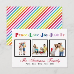 Peace Love Joy Family Rainbow - 3x5 Christmas Card