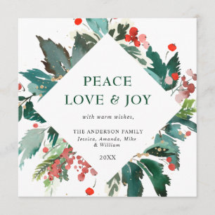 Peace Love & Joy Festive Christmas Greeting Holida Holiday Card