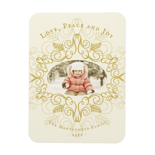 Peace Love Joy Festive Foliage Deco Holiday Photo Magnet (Vertical)