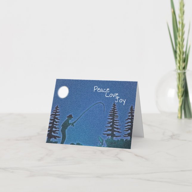 Peace, Love, Joy / Fly Fisherman in Snow Holiday Card (Front)