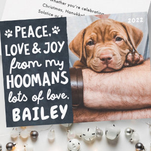 Peace Love & Joy Funny Modern Pet Custom Photo Holiday Card