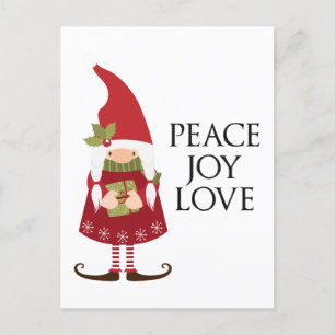 Peace Love Joy Girl Gnome Holiday Postcard