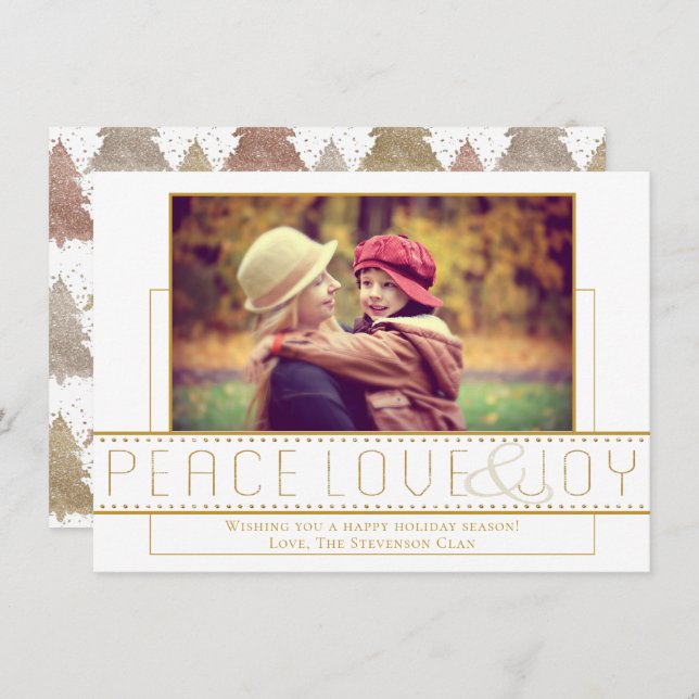 Peace Love Joy | Gold Modern Minimalist Photo Holiday Card (Front/Back)