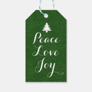Peace Love Joy Green Glitter Gift Tags