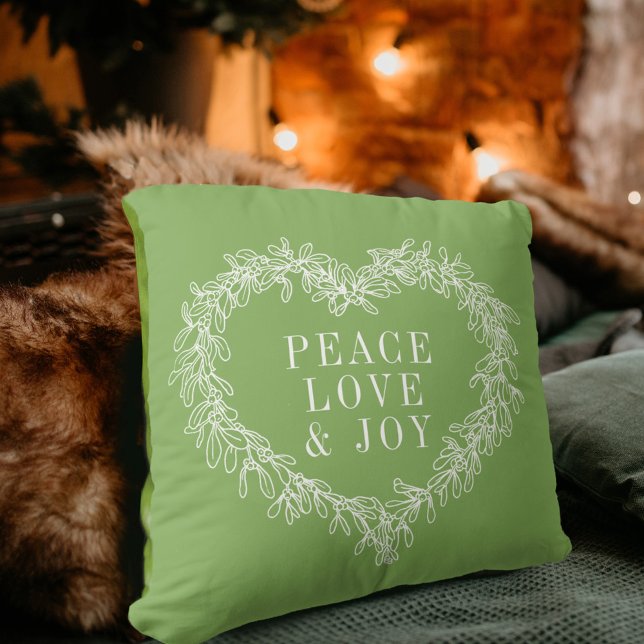 Peace, love joy green mistletoe Christmas green Cushion (Creator Uploaded)