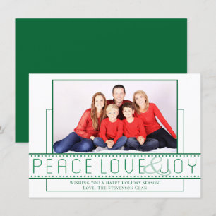 Peace Love Joy Green Modern Minimalist Photo Holiday Card