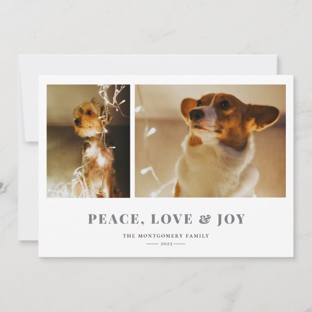 Peace Love Joy Grey Fair Isle Photo Holiday Card (Front)
