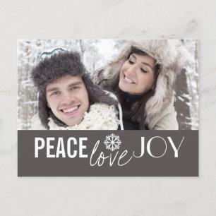 Peace Love Joy Grey Snowflake Holiday Postcards