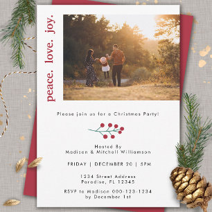 Peace Love Joy Holiday Christmas Party Photo Invitation