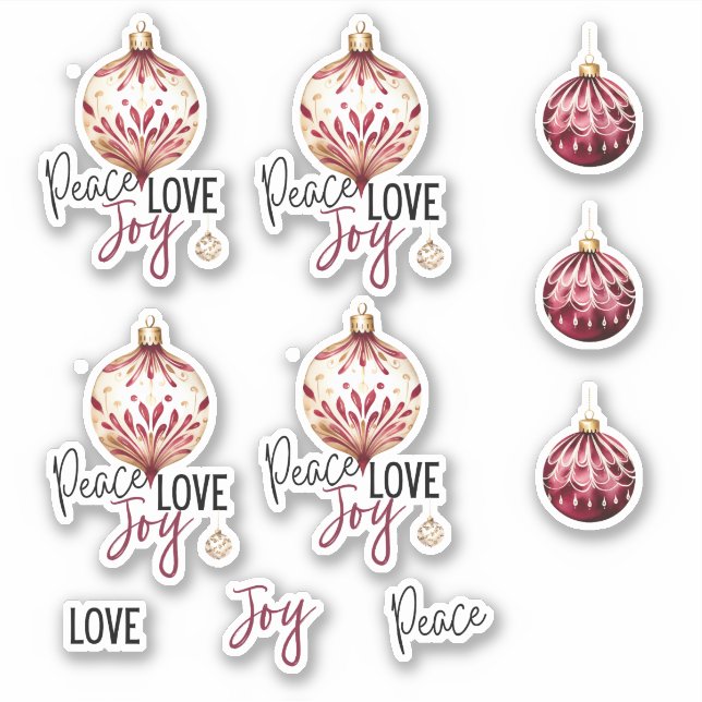 Peace Love Joy Holiday Ornaments and Script (Front)