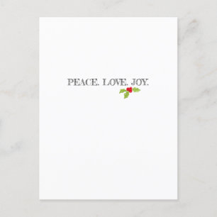 Peace Love Joy Holly Merry Christmas Holiday Postcard