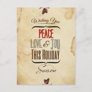 Peace, love & Joy in this Christmas Holiday Postcard