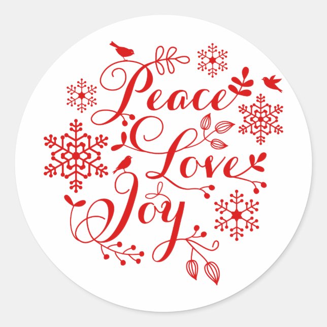 Peace, Love, Joy, Merry Christmas Classic Round Sticker (Front)