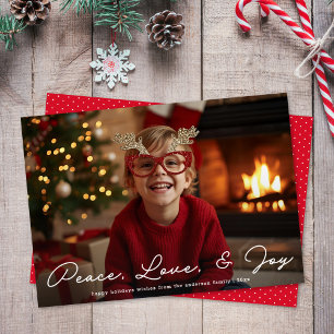 Peace Love & Joy Minimalist Script Photo Christmas Holiday Card