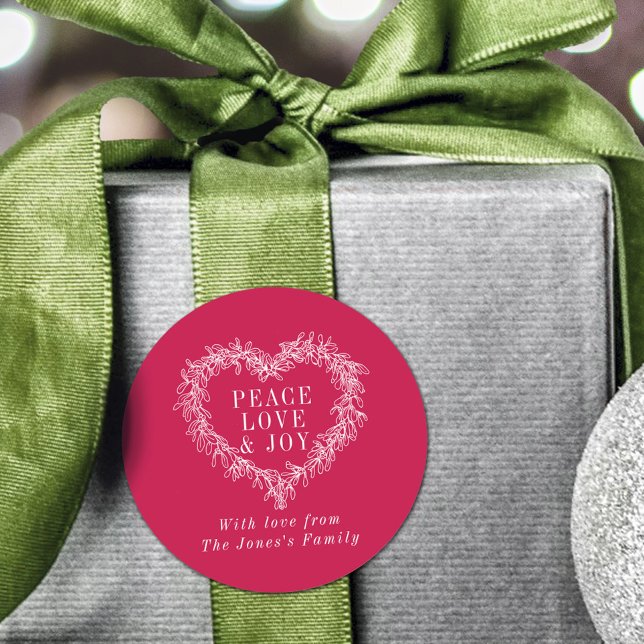 Peace, love joy mistletoe Christmas white red Classic Round Sticker (Creator Uploaded)